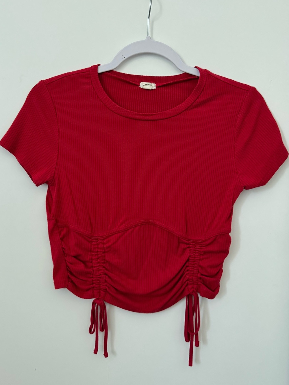 Garage Red Ribbed Ruched Cropped Top Size Medium - Picture 1 of 8